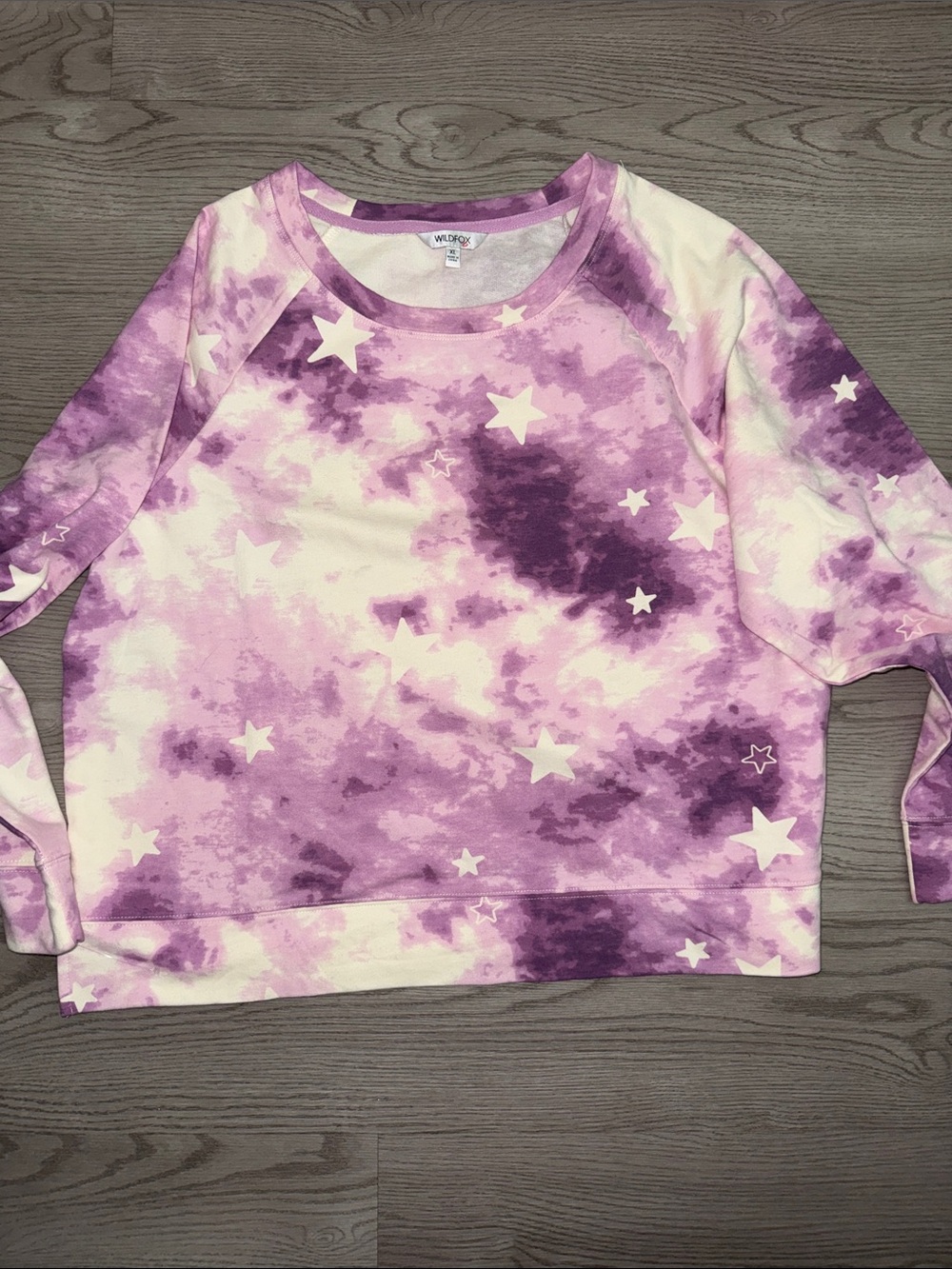Wildfox Purple & White Star Tie-Dye Crewneck Sweater